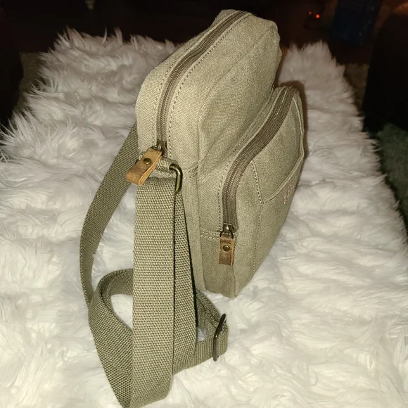 TRP0370 Troop London Classic Canvas Across Body Bag khaki olive color. - Picture 2 of 10